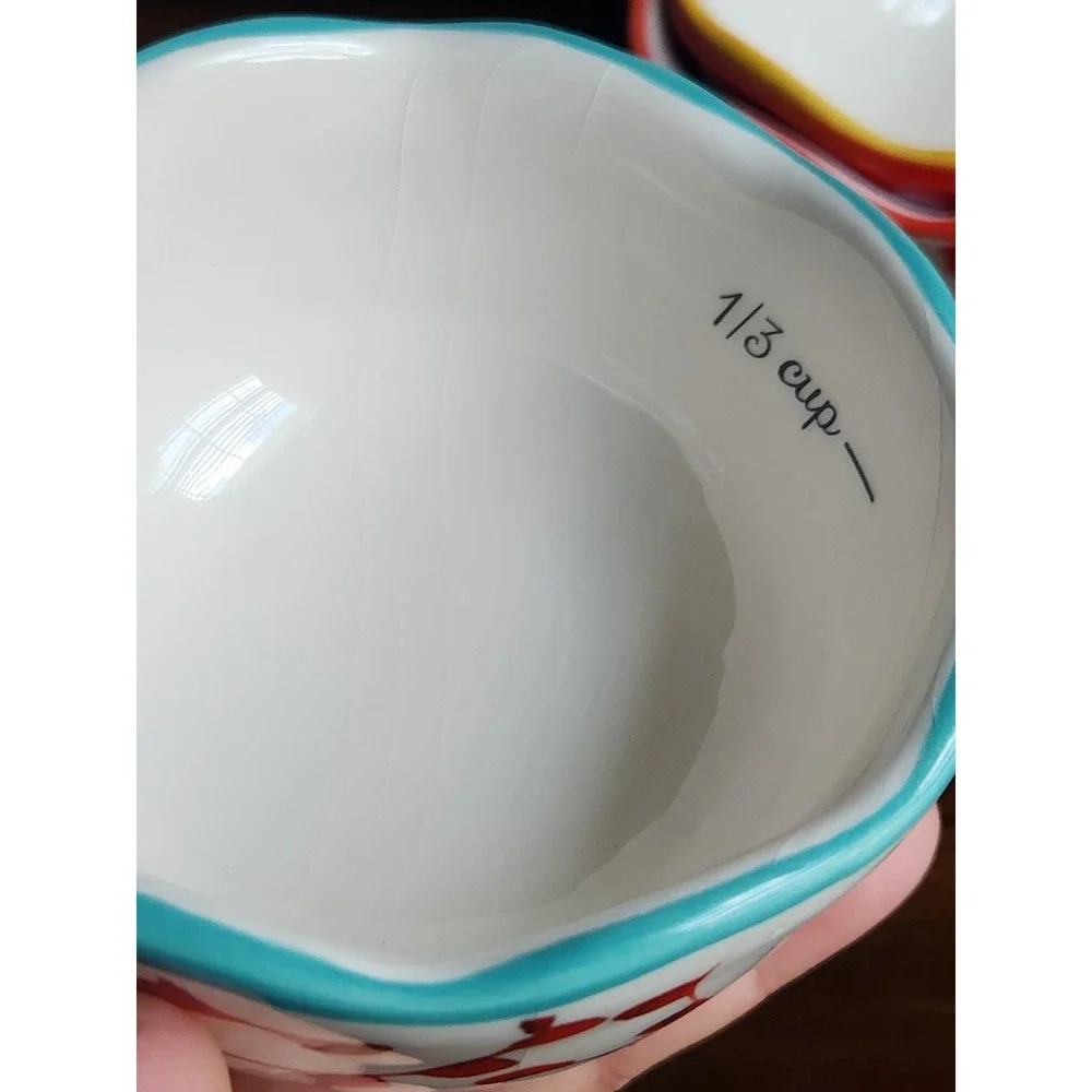 Set of 4 ceramic nesting measuring bowls Pioneer Woman Floral Colorful Scalloped